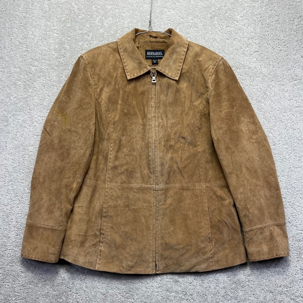 Bernardo Nordstrom Genuine Leather Jacket Womens Medium Tan Suede Distressed‎